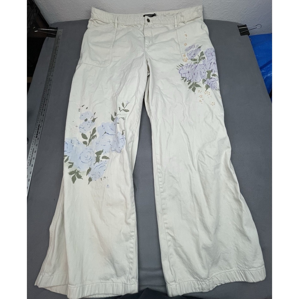 Lauren Ralph Lauren Black Label Embroidered Pants Womens 44 White Wide Leg